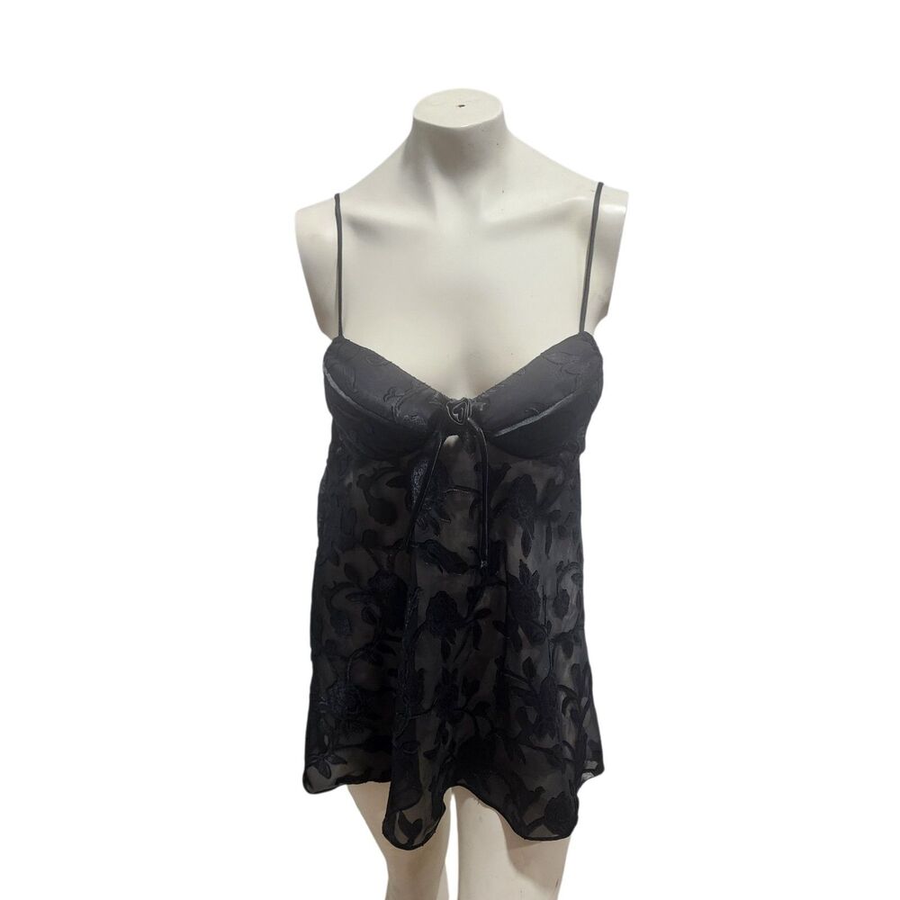Cinema Etoile Sheer Black Slip Dress Floral Burnout Lingerie Y2K M